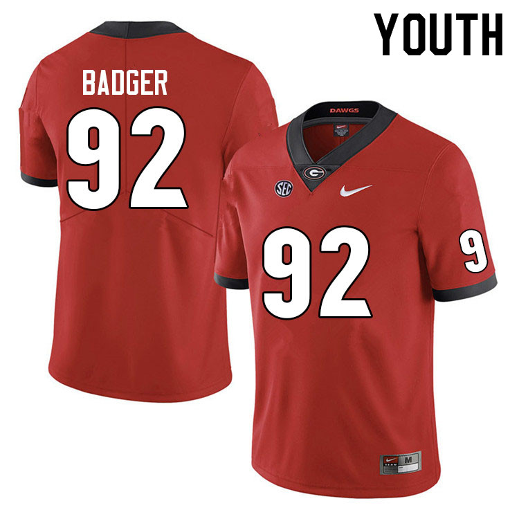 Youth #92 Liam Badger Georgia Bulldogs College Football Jerseys Sale-Red Anniversary